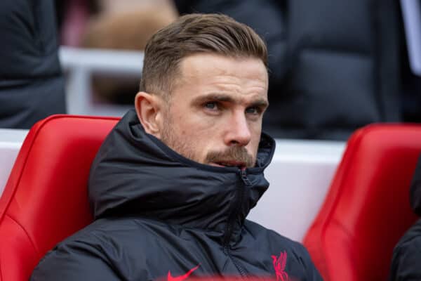 LIVERPOOL, ENGLAND - Saturday, January 21, 2023: Liverpool's captain Jordan Henderson before the FA Premier League match between Liverpool FC and Chelsea FC at Anfield. (Pic by David Rawcliffe/Propaganda)