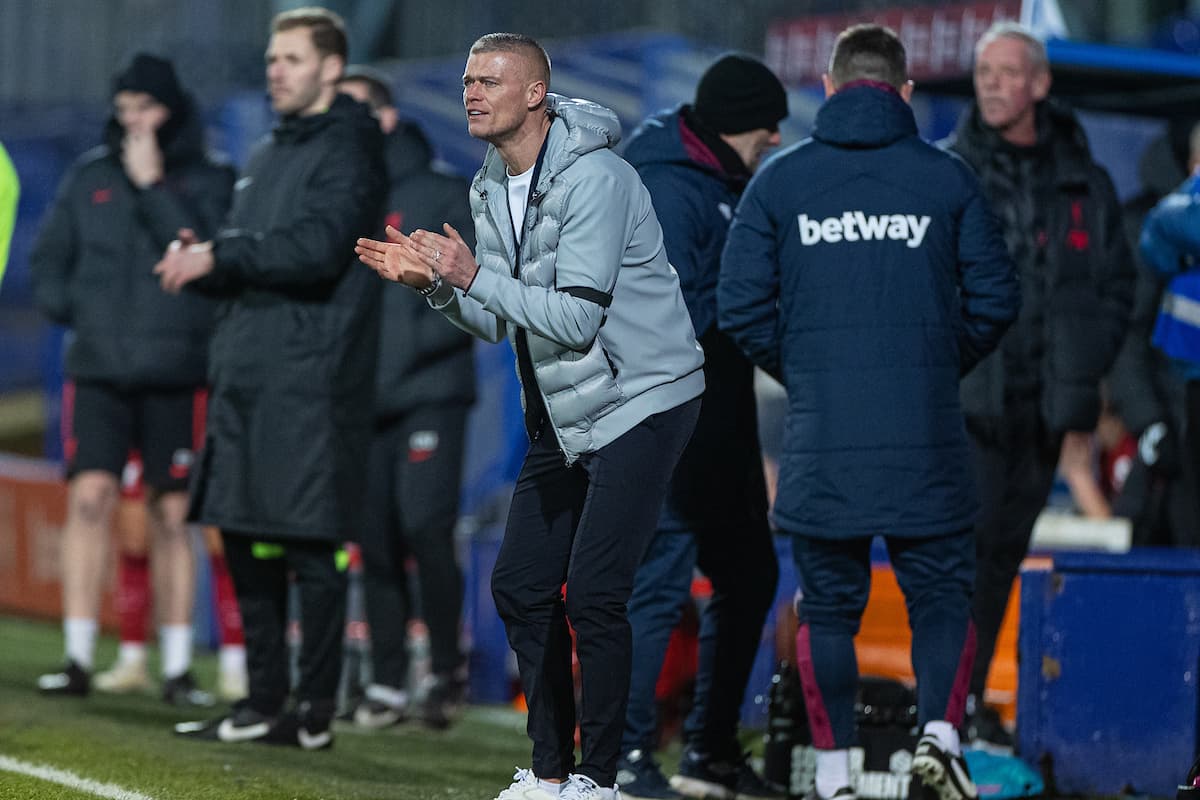 BIRKENHEAD, ENGLAND - Wednesday, January 25, 2023: West Ham United's manager Paul Konchesky during the FA Women's League Cup Quarter-Final match between Liverpool FC Women and West Ham United FC Women at Prenton Park. West Ham won 1-0. (Pic by David Rawcliffe/Propaganda)