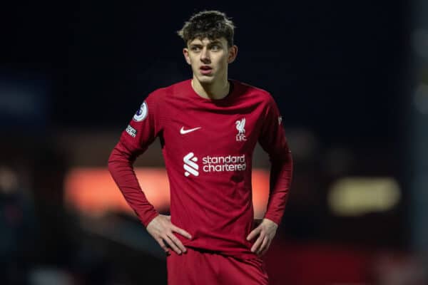 Kidderminster, Angleterre - vendredi 27 janvier 2023 : Owen Peake de Liverpool lors du match de la Premier League Division One entre Wolverhampton Wanderers U21 et Liverpool U21 au stade Agborough.  (Photo de Jessica Hornby/Publicité)