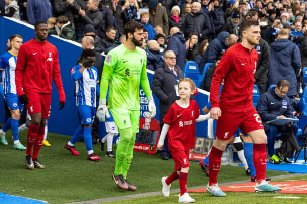 BRIGHTON & HOVE, ENGLAND - Sunday, January 29, 2023: Liverpool's captain Andy Robertson leads his side out before during the FA Cup 4th Round match between Brighton & Hove Albion FC and Liverpool FC at the Falmer Stadium. (Pic by David Rawcliffe/Propaganda)