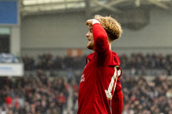 BRIGHTON & HOVE, ENGLAND - Sunday, January 29, 2023: Liverpool's Harvey Elliott celebrates after scoring the first goal during the FA Cup 4th Round match between Brighton & Hove Albion FC and Liverpool FC at the Falmer Stadium. (Pic by David Rawcliffe/Propaganda)