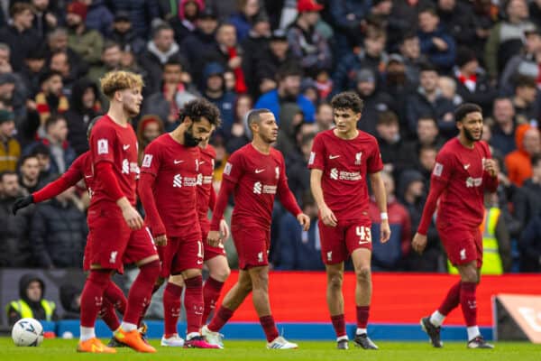 BRIGHTON & HOVE, ENGLAND - Sunday, January 29, 2023: Liverpool players look dejected as Brighton & Hove Albion score the first equalising goal during the FA Cup 4th Round match between Brighton & Hove Albion FC and Liverpool FC at the Falmer Stadium. (Pic by David Rawcliffe/Propaganda)