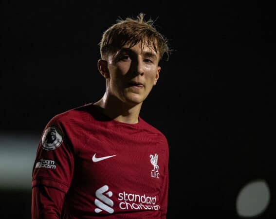 LIVERPOOL, ENGLAND - Wednesday, February 1, 2023: Liverpool's Max Woltman during the Premier League International Cup match between Liverpool FC Under-23's and Hertha BSC Under-21's at the Liverpool Academy. (Pic by Jessica Hornby/Propaganda)