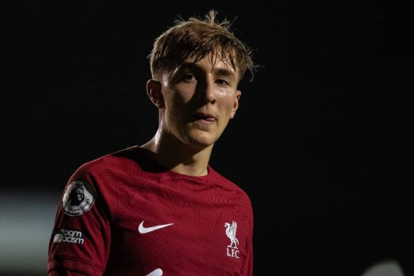 LIVERPOOL, ENGLAND - Wednesday, February 1, 2023: Liverpool's Max Woltman during the Premier League International Cup match between Liverpool FC Under-23's and Hertha BSC Under-21's at the Liverpool Academy. (Pic by Jessica Hornby/Propaganda)