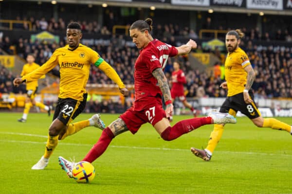 WOLVERHAMPTON, ENGLAND - Saturday, February 4, 2023: Liverpool's Darwin Núñez during the FA Premier League match between Wolverhampton Wanderers FC and Liverpool FC at Molineux Stadium. (Pic by David Rawcliffe/Propaganda)