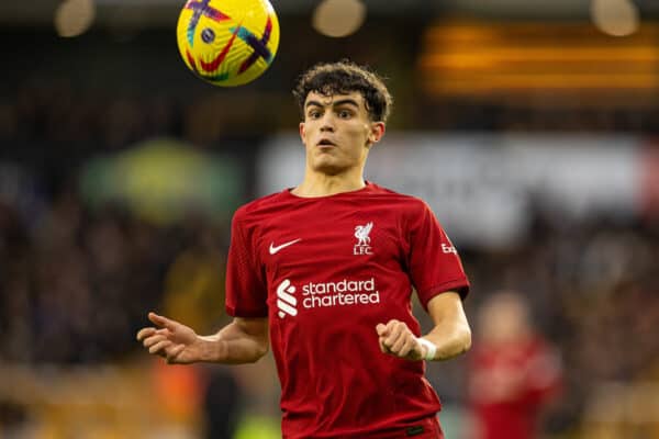 WOLVERHAMPTON, ENGLAND - Saturday, February 4, 2023: Liverpool's Stefan Bajcetic during the FA Premier League match between Wolverhampton Wanderers FC and Liverpool FC at Molineux Stadium. (Pic by David Rawcliffe/Propaganda)