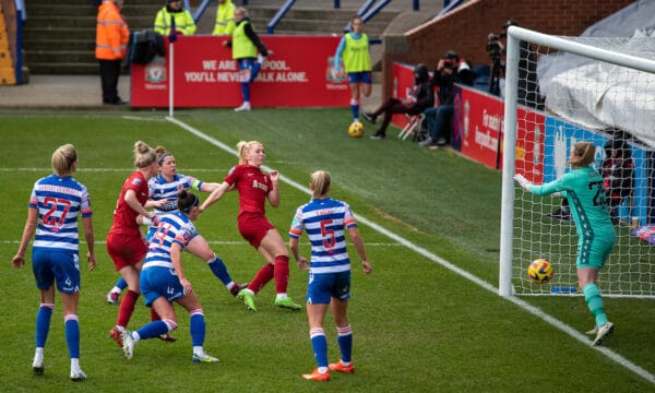 BIRKENHEAD, ENGLAND - Sunday, February 5, 2023: Liverpool's Ceri Holland (Third R) scores the second goal during the FA Women’s Super League match between Liverpool FC Women and Reading FC Women at Prenton Park. (Pic by Jessica Hornby/Propaganda)