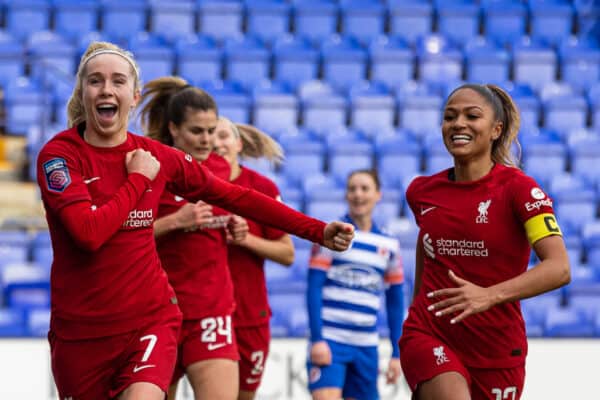 BIRKENHEAD, ENGLAND - Sunday, February 5, 2023: Liverpool's Missy Bo Kearns celebrates after scoring the opening goal during the FA Women’s Super League game between Liverpool FC Women and Reading FC Women at Prenton Park. (Pic by David Rawcliffe/Propaganda)