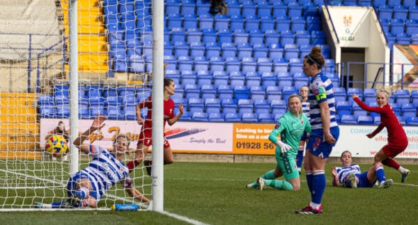 BIRKENHEAD, ENGLAND - Sunday, February 5, 2023: Liverpool's Missy Bo Kearns (R) scores the opening goal during the FA Women’s Super League game between Liverpool FC Women and Reading FC Women at Prenton Park. (Pic by David Rawcliffe/Propaganda)