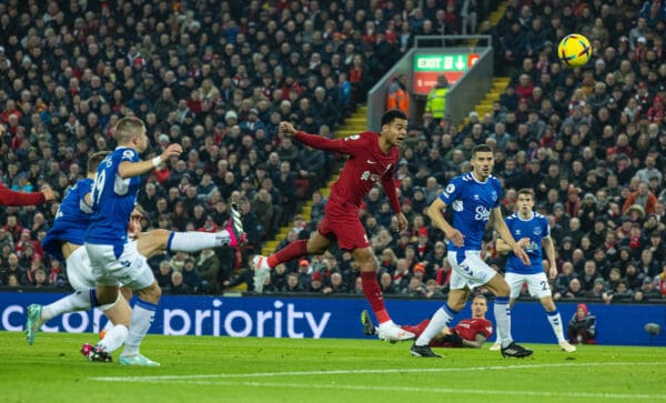 LIVERPOOL, ENGLAND - Monday, February 13, 2023: Liverpool's Cody Gakpo during the FA Premier League match between Liverpool FC and Everton FC, the 242nd Merseyside Derby, at Anfield. (Pic by David Rawcliffe/Propaganda)