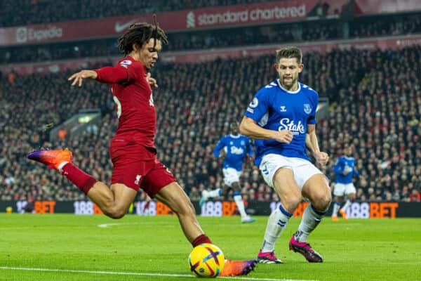 LIVERPOOL, ENGLAND - Monday, February 13, 2023: Liverpool's Trent Alexander-Arnold during the FA Premier League match between Liverpool FC and Everton FC, the 242nd Merseyside Derby, at Anfield. (Pic by David Rawcliffe/Propaganda)