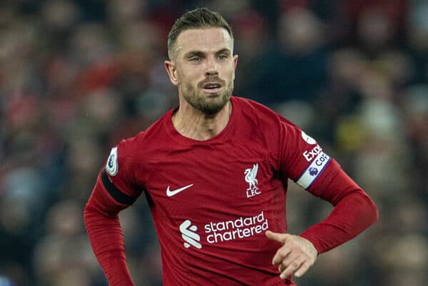 LIVERPOOL, ENGLAND - Monday, February 13, 2023: Liverpool's captain Jordan Henderson during the FA Premier League match between Liverpool FC and Everton FC, the 242nd Merseyside Derby, at Anfield. (Pic by David Rawcliffe/Propaganda)