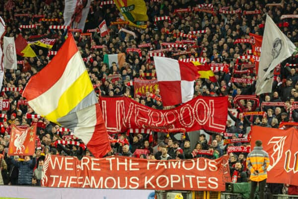 LIVERPOOL, ENGLAND - Monday, February 13, 2023: Liverpool supporters during the FA Premier League match between Liverpool FC and Everton FC, the 242nd Merseyside Derby, at Anfield. (Pic by David Rawcliffe/Propaganda)