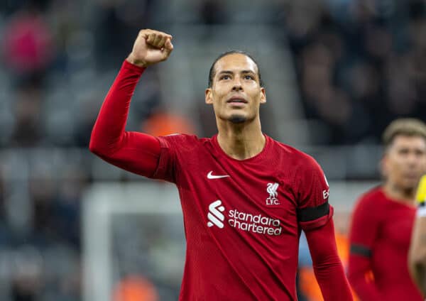 NEWCASTLE-UPON-TYNE, ENGLAND - Saturday, February 18, 2023: Liverpool's Virgil van Dijk celebrates after the FA Premier League match between Newcastle United FC and Liverpool FC at St. James' Park. Liverpool won 2-0. (Pic by David Rawcliffe/Propaganda)