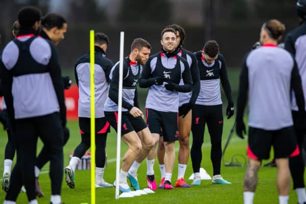 LIVERPOOL, ENGLAND - Monday, February 20, 2023: Liverpool's Diogo Jota during a training session at the AXA Training Centre ahead of the UEFA Champions League Round of 16 1st Leg game between Liverpool FC and Real Madrid CF. (Pic by Jessica Hornby/Propaganda)