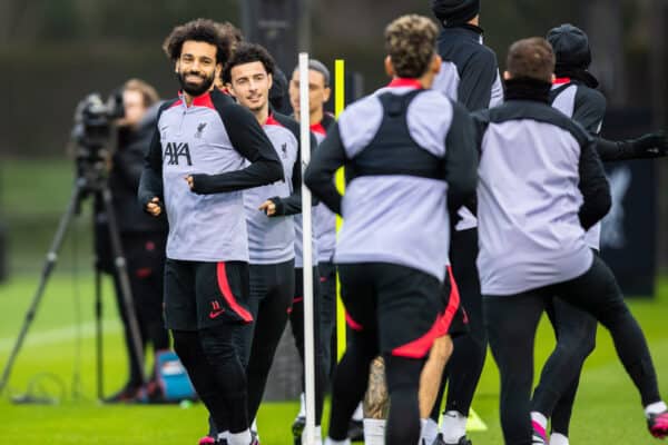 LIVERPOOL, ENGLAND - Monday, February 20, 2023: Liverpool's Mohamed Salah during a training session at the AXA Training Centre ahead of the UEFA Champions League Round of 16 1st Leg game between Liverpool FC and Real Madrid CF. (Pic by Jessica Hornby/Propaganda)