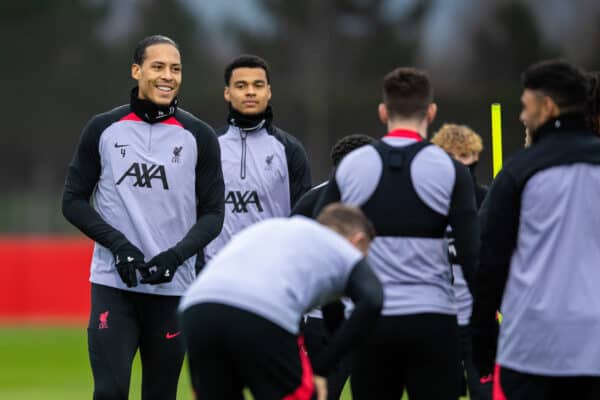 LIVERPOOL, ENGLAND - Monday, February 20, 2023: Liverpool's Virgil van Dijk during a training session at the AXA Training Centre ahead of the UEFA Champions League Round of 16 1st Leg game between Liverpool FC and Real Madrid CF. (Pic by Jessica Hornby/Propaganda)