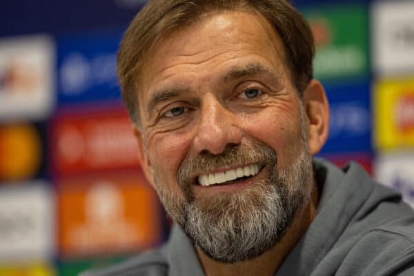 LIVERPOOL, ENGLAND - Monday, February 20, 2023: Liverpool's manager Jürgen Klopp during a press conference at Anfield ahead of the UEFA Champions League Round of 16 1st Leg game between Liverpool FC and Real Madrid CF. (Pic by David Rawcliffe/Propaganda)