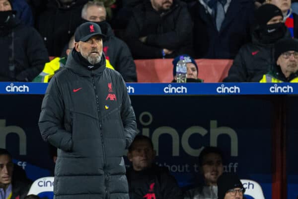 LONDON, ENGLAND - Saturday, February 25, 2023: Liverpool's manager Jürgen Klopp during the FA Premier League match between Crystal Palace FC and Liverpool FC at Selhurst Park. (Pic by David Rawcliffe/Propaganda)