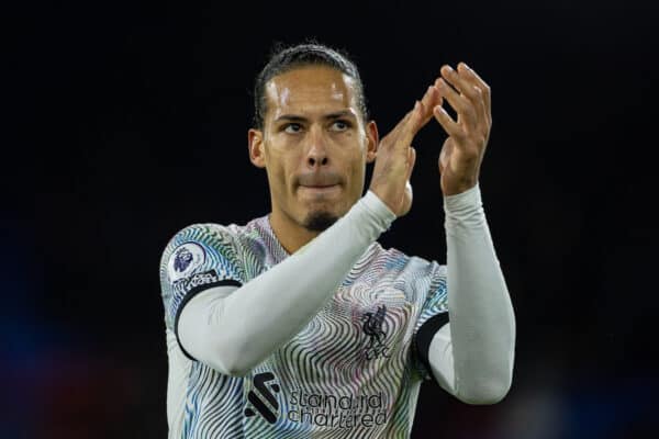 LONDON, ENGLAND - Saturday, February 25, 2023: Liverpool's Virgil van Dijk applauds the supporters after the FA Premier League match between Crystal Palace FC and Liverpool FC at Selhurst Park. (Pic by David Rawcliffe/Propaganda)