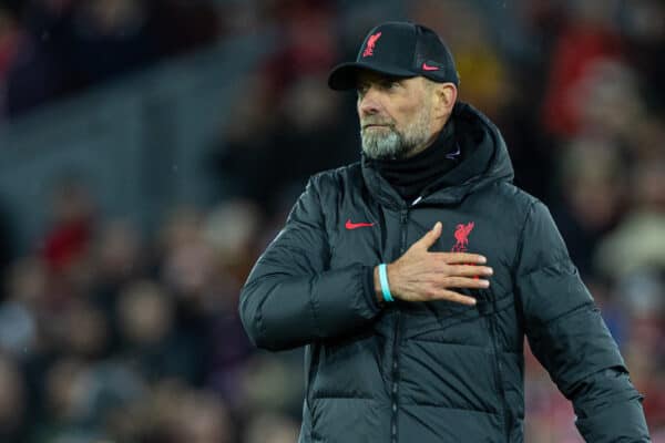 LIVERPOOL, ENGLAND - Wednesday, March 1, 2023: Liverpool's manager Jürgen Klopp after the FA Premier League match between Liverpool FC and Wolverhampton Wanderers FC at Anfield. Liverpool won 2-0. (Pic by David Rawcliffe/Propaganda)