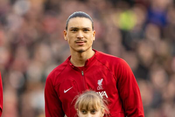 LIVERPOOL, ENGLAND - Sunday, March 5, 2023: Liverpool's Darwin Núñez before the FA Premier League match between Liverpool FC and Manchester United FC at Anfield. (Pic by David Rawcliffe/Propaganda)