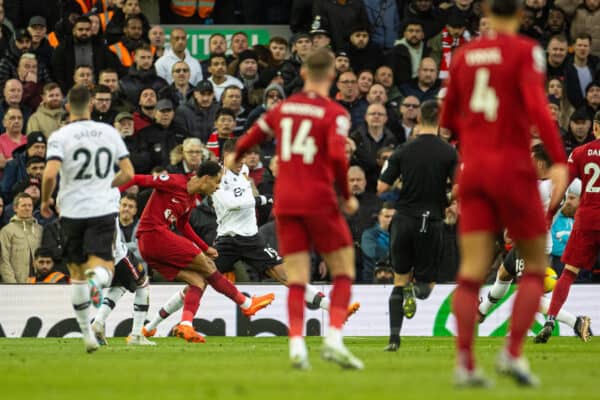 LIVERPOOL, ENGLAND - Sunday, March 5, 2023: Liverpool's Cody Gakpo scores the opening goal during the FA Premier League match between Liverpool FC and Manchester United FC at Anfield. (Pic by David Rawcliffe/Propaganda)