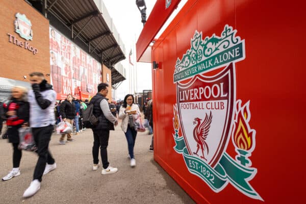 LIVERPOOL, ENGLAND - Sunday, March 5, 2023: Liverpool supporters outside Anfield ahead of the FA Premier League match between Liverpool FC and Manchester United FC. (Pic by David Rawcliffe/Propaganda)