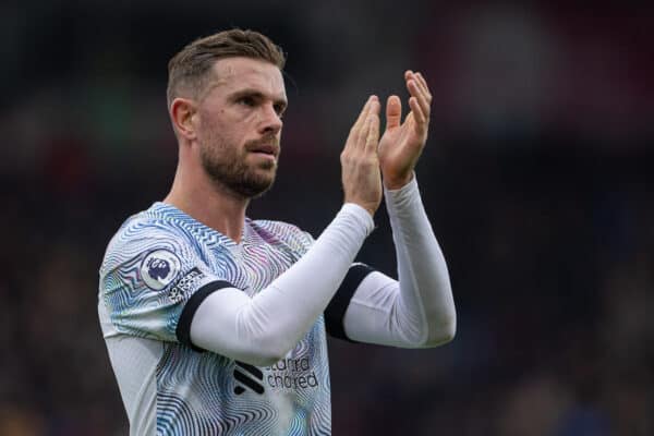 BOURNEMOUTH, ENGLAND - Saturday, March 11, 2023: Liverpool's captain Jordan Henderson applauds the supporters after the FA Premier League match between AFC Bournemouth and Liverpool FC at the Vitality Stadium. Bournemouth won 1-0. (Pic by David Rawcliffe/Propaganda)