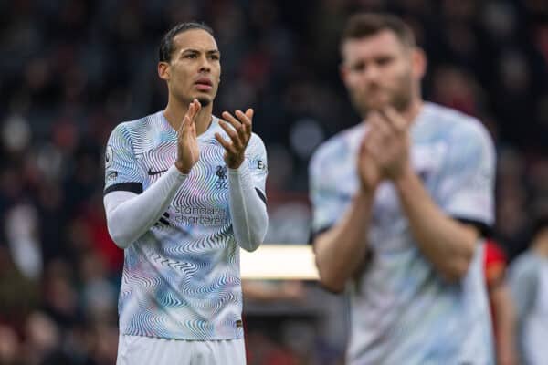 BOURNEMOUTH, ENGLAND - Saturday, March 11, 2023: Liverpool's Virgil van Dijk applauds the supporters after the FA Premier League match between AFC Bournemouth and Liverpool FC at the Vitality Stadium. Bournemouth won 1-0. (Pic by David Rawcliffe/Propaganda)