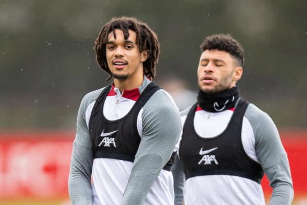 LIVERPOOL, ENGLAND - Tuesday, March 14, 2023: Liverpool's Trent Alexander-Arnold during a training session at the AXA Training Centre ahead of the UEFA Champions League Round of 16 2nd Leg game between Liverpool FC and Real Madrid CF. (Pic by Jessica Hornby/Propaganda)