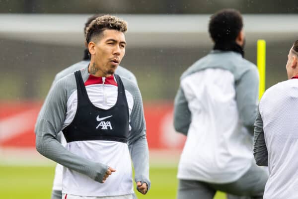 LIVERPOOL, ENGLAND - Tuesday, March 14, 2023: Liverpool's Roberto Firmino during a training session at the AXA Training Centre ahead of the UEFA Champions League Round of 16 2nd Leg game between Liverpool FC and Real Madrid CF. (Pic by Jessica Hornby/Propaganda)