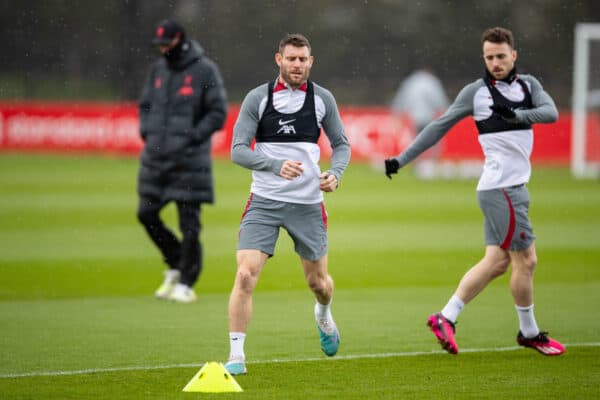 LIVERPOOL, ENGLAND - Tuesday, March 14, 2023: Liverpool's James Milner during a training session at the AXA Training Centre ahead of the UEFA Champions League Round of 16 2nd Leg game between Liverpool FC and Real Madrid CF. (Pic by Jessica Hornby/Propaganda)