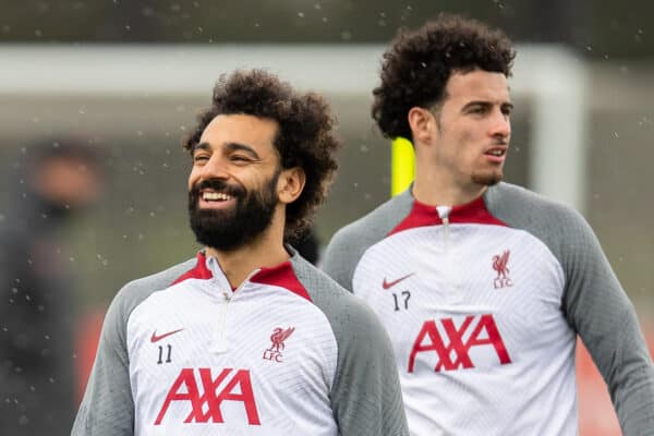 LIVERPOOL, ENGLAND - Tuesday, March 14, 2023: Liverpool's Mohamed Salah during a training session at the AXA Training Centre ahead of the UEFA Champions League Round of 16 2nd Leg game between Liverpool FC and Real Madrid CF. (Pic by Jessica Hornby/Propaganda)