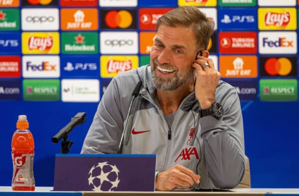 MADRID, SPAIN - Tuesday, March 14, 2023: Liverpool's manager Jürgen Klopp during a press conference at Estadio Santiago Bernabéu ahead of the UEFA Champions League Round of 16 2nd Leg game between Real Madrid CF and Liverpool FC. (Pic by David Rawcliffe/Propaganda)