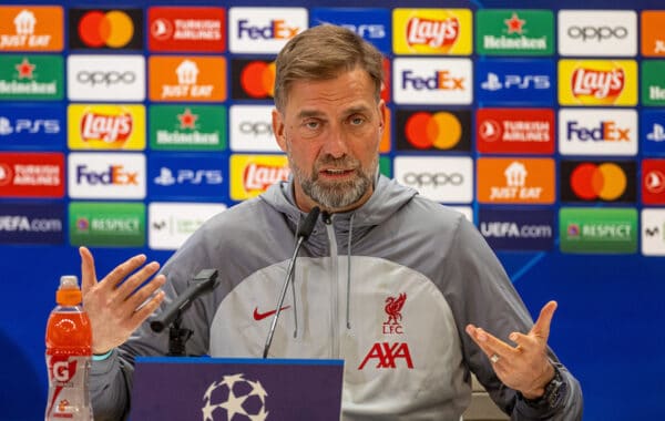 MADRID, SPAIN - Tuesday, March 14, 2023: Liverpool's manager Jürgen Klopp during a press conference at Estadio Santiago Bernabéu ahead of the UEFA Champions League Round of 16 2nd Leg game between Real Madrid CF and Liverpool FC. (Pic by David Rawcliffe/Propaganda)