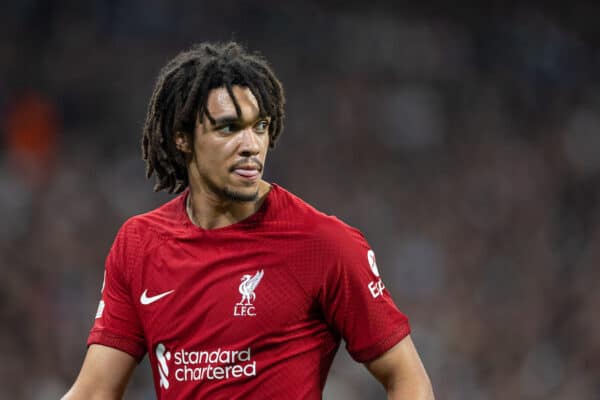 MADRID, ESPAÑA - Miércoles, 15 de marzo de 2023: Trent Alexander-Arnold de Liverpool durante el partido de 2ª vuelta de la Liga de Campeones de la UEFA de 16 entre el Real Madrid CF y el Liverpool FC en el Estadio Santiago Bernabéu.  (Foto de David Rawcliffe/Propaganda)