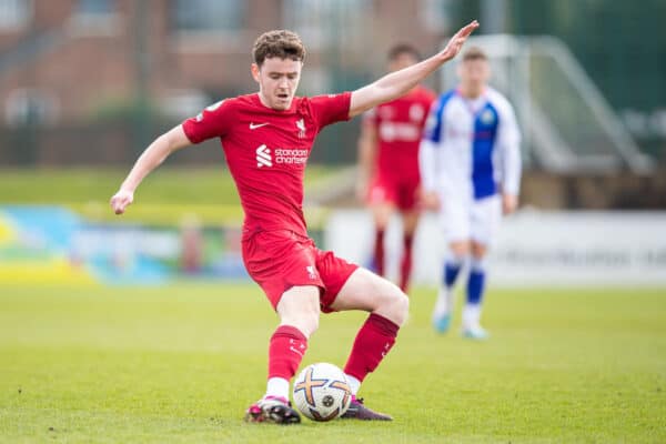 LEYLAND, ENGLAND - Saturday, March 18, 2023: Liverpool's Tom Hill during the Premier League 2 Division 1 match between Blackburn Rovers FC Under-21's and Liverpool FC Under-21's at the County Ground. (Pic by Jessica Hornby/Propaganda)