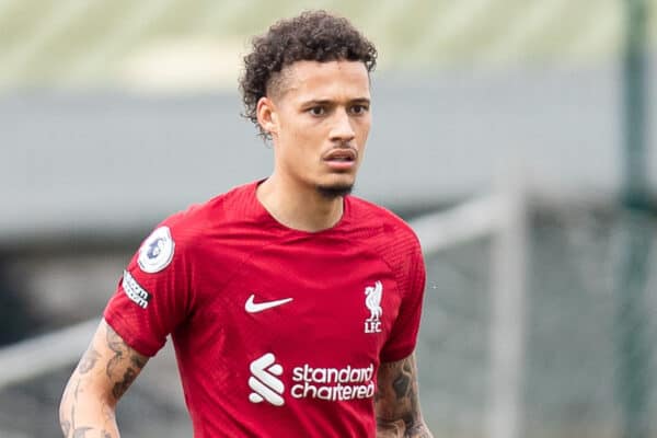 LEYLAND, ENGLAND - Saturday, March 18, 2023: Liverpool's Rhys Williams during the Premier League 2 Division 1 match between Blackburn Rovers FC Under-21's and Liverpool FC Under-21's at the County Ground. (Pic by Jessica Hornby/Propaganda)