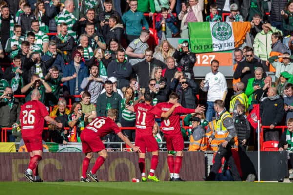 LIVERPOOL, ENGLAND - Saturday, March 25, 2023: Liverpool's captain Steven Gerrard (R) celebrates after scoring the opening goal from the penalty spot during the LFC Foundation match between Liverpool FC Legends and Glasgow Celtic FC Legends at Anfield. (Pic by Jessica Hornby/Propaganda)