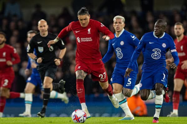 LONDON, ENGLAND - Tuesday, April 4, 2023: Liverpool's Darwin Núñez during the FA Premier League match between Chelsea FC and Liverpool FC at Stamford Bridge. (Pic by David Rawcliffe/Propaganda)