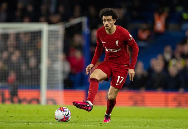 LONDON, ENGLAND - Tuesday, April 4, 2023: Liverpool's Curtis Jones during the FA Premier League match between Chelsea FC and Liverpool FC at Stamford Bridge. (Pic by David Rawcliffe/Propaganda)