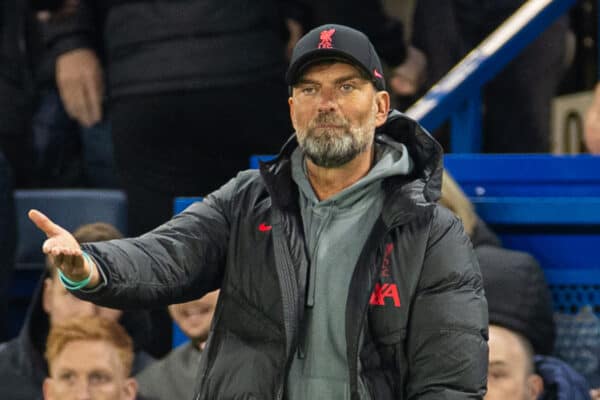 LONDON, ENGLAND - Tuesday, April 4, 2023: Liverpool's manager Jürgen Klopp during the FA Premier League match between Chelsea FC and Liverpool FC at Stamford Bridge. (Pic by David Rawcliffe/Propaganda)