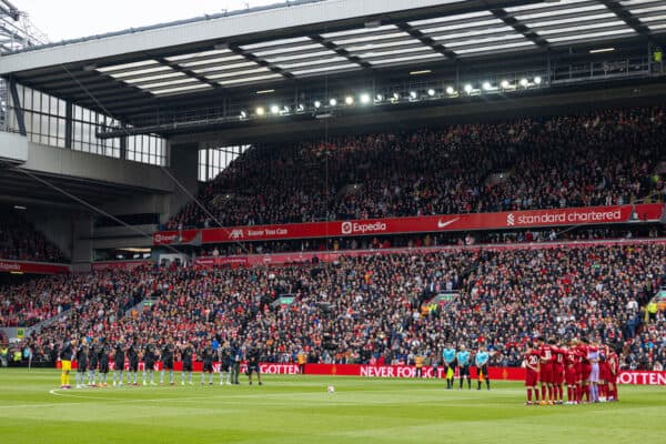 LIVERPOOL, ENGLAND - Sunday, April 9, 2023: Liverpool supporters' mosaic tribute to the 97 victims of the Hillsborough Stadium Disaster during the FA Premier League match between Liverpool FC and Arsenal FC at Anfield. (Pic by David Rawcliffe/Propaganda)