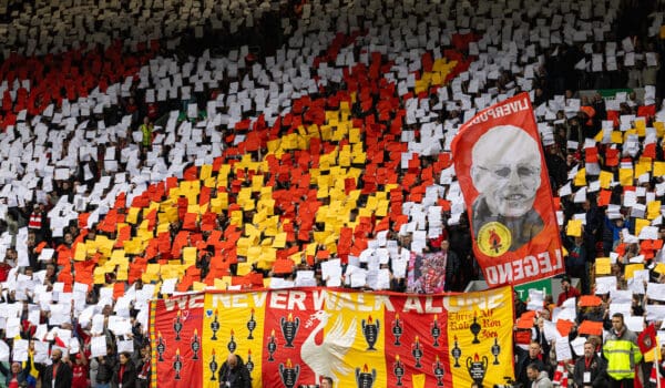 LIVERPOOL, ENGLAND - Sunday, April 9, 2023: Liverpool supporters' mosaic tribute to the 97 victims of the Hillsborough Stadium Disaster during the FA Premier League match between Liverpool FC and Arsenal FC at Anfield. (Pic by David Rawcliffe/Propaganda)