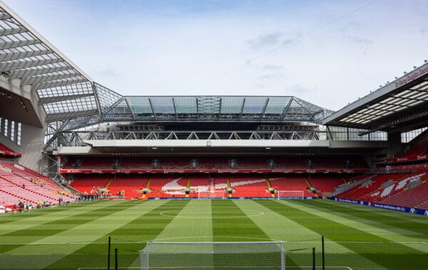 LIVERPOOL, ENGLAND - Sunday, April 9, 2023: A general view showing the construction of a new upper tier to the Anfield Road stand, seen before the FA Premier League match between Liverpool FC and Arsenal FC at Anfield. (Pic by David Rawcliffe/Propaganda)