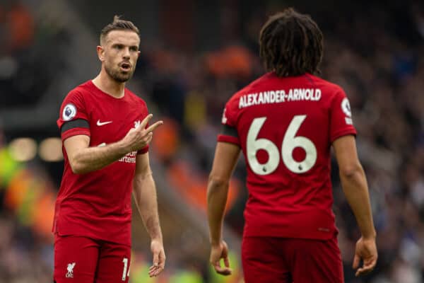 LIVERPOOL, ENGLAND - Sunday, April 9, 2023: Liverpool's captain Jordan Henderson looks dejected as Arsenal score a second goal during the FA Premier League match between Liverpool FC and Arsenal FC at Anfield. (Pic by David Rawcliffe/Propaganda)