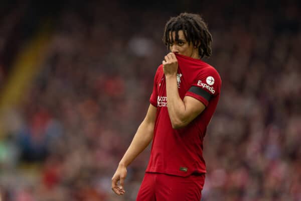 LIVERPOOL, ENGLAND - Sunday, April 9, 2023: Liverpool's Trent Alexander-Arnold during the FA Premier League match between Liverpool FC and Arsenal FC at Anfield. (Pic by David Rawcliffe/Propaganda)