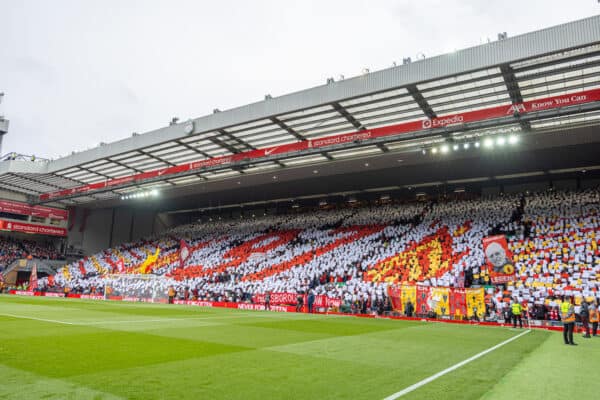 LIVERPOOL, ENGLAND - Sunday, April 9, 2023: Liverpool supporters' mosaic tribute to the 97 victims of the Hillsborough Stadium Disaster during the FA Premier League match between Liverpool FC and Arsenal FC at Anfield. (Pic by David Rawcliffe/Propaganda)