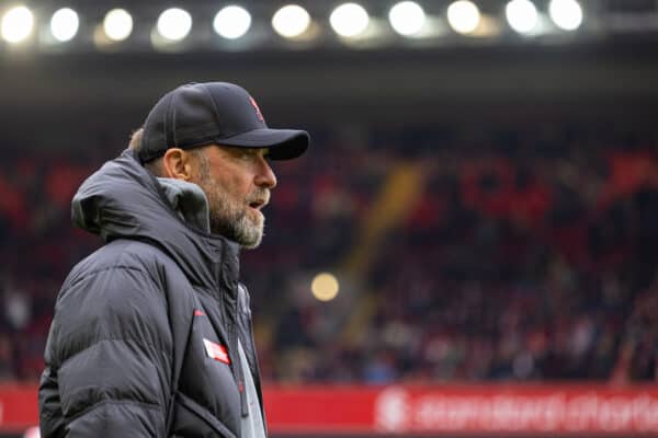 LIVERPOOL, ENGLAND - Sunday, April 9, 2023: Liverpool's manager Jürgen Klopp during the pre-match warm-up before the FA Premier League match between Liverpool FC and Arsenal FC at Anfield. (Pic by David Rawcliffe/Propaganda)